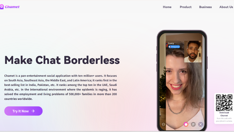 Chamet multilingual video chat interface