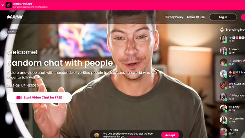 Pink Video Chat friendly interface